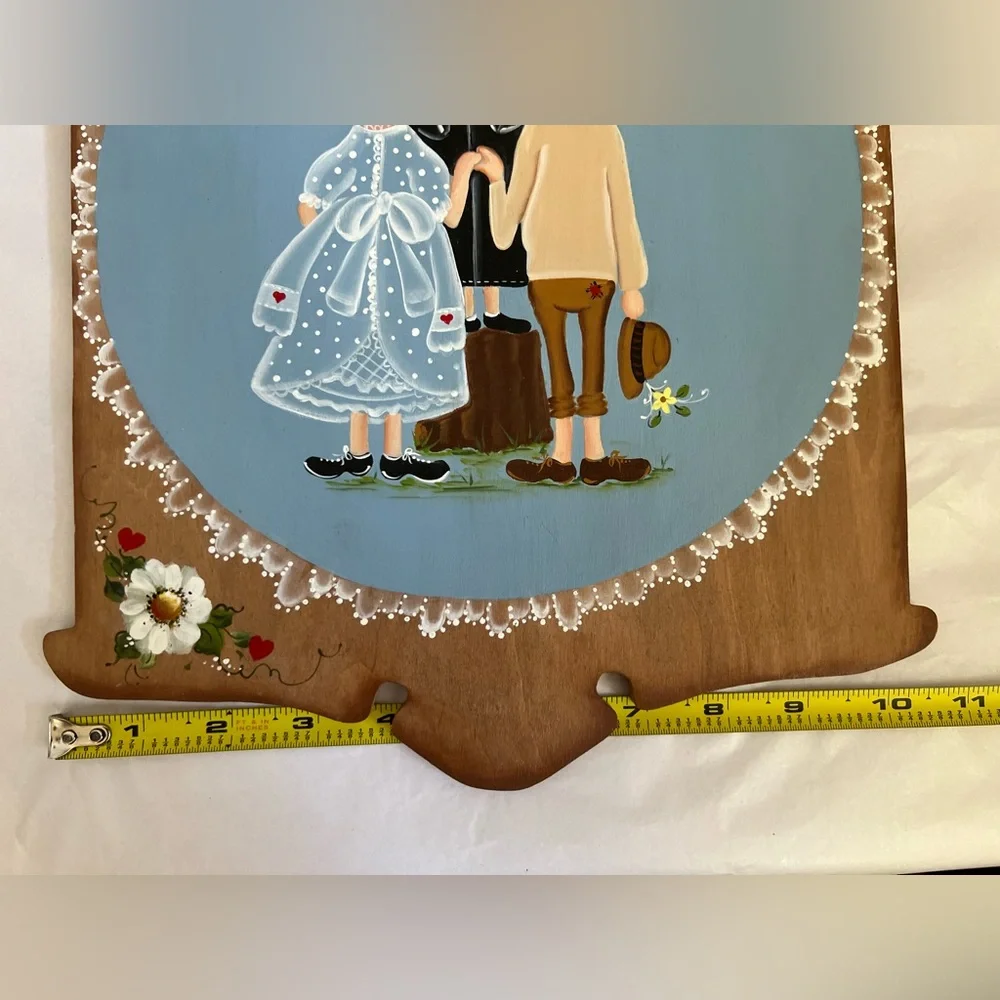 Vintage Hand Painted Folk Art Wedding Plaque Country Wall Decor